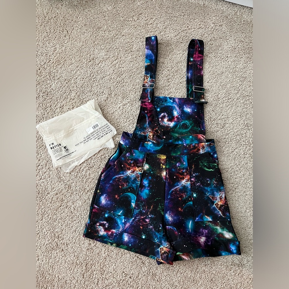 GALAXY PSYCHEDELIC SHORT OVERALLS NWOT SIZE SMALL BLACKMILK BM